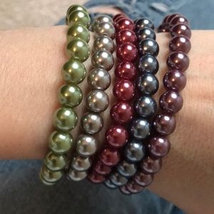 Set of 5 Faux Pearl Bracelets